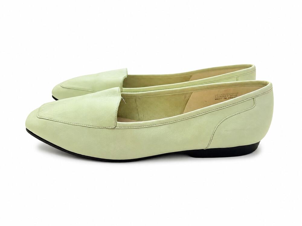 VTG 90s Enzo Angiolini Liberty Loafers 7-7.5 M Green Leather Square Toe Flats